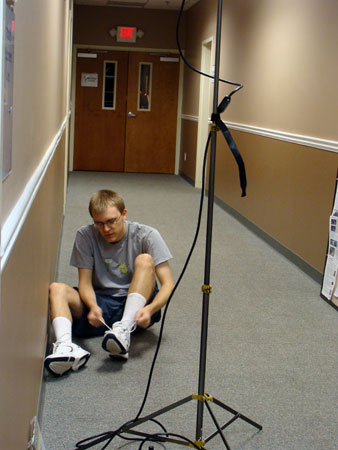 Jordan tying his shoes