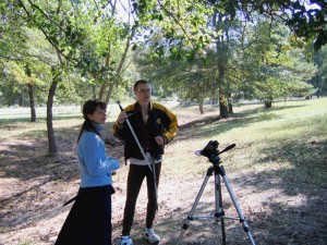 Ben and Sarah wait for the shooting to start